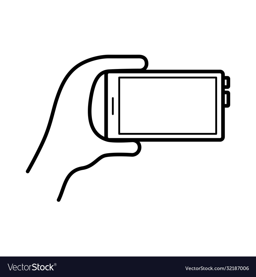 Hand using smartphone device line style icon