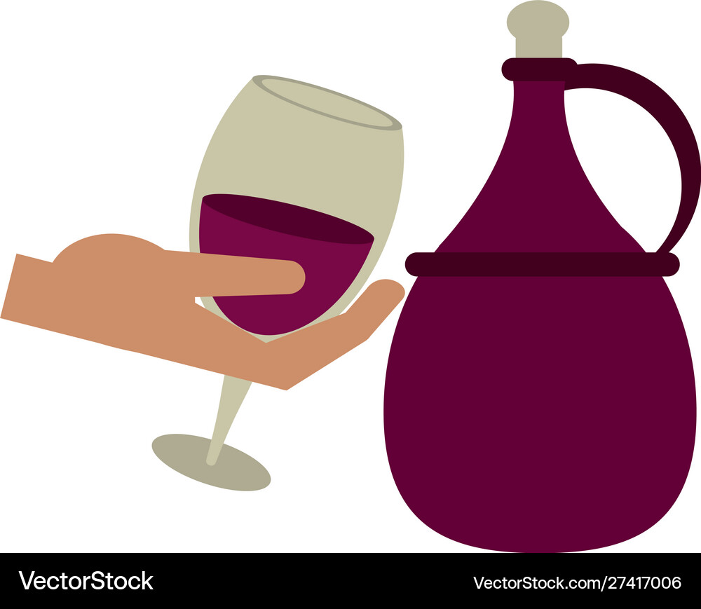 Jug wine and hand holding a glass Royalty Free Vector Image