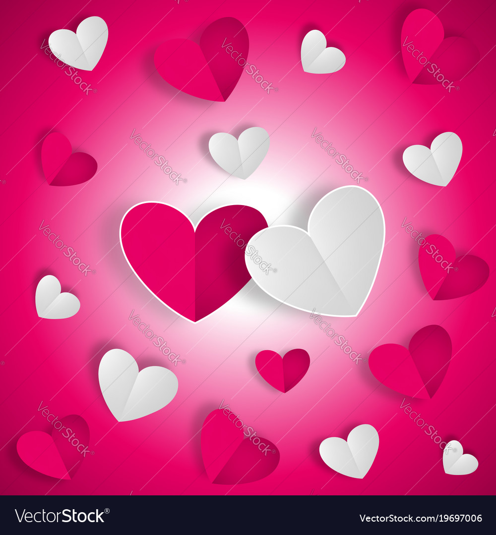 Love background with white and red hearts on red Vector Image