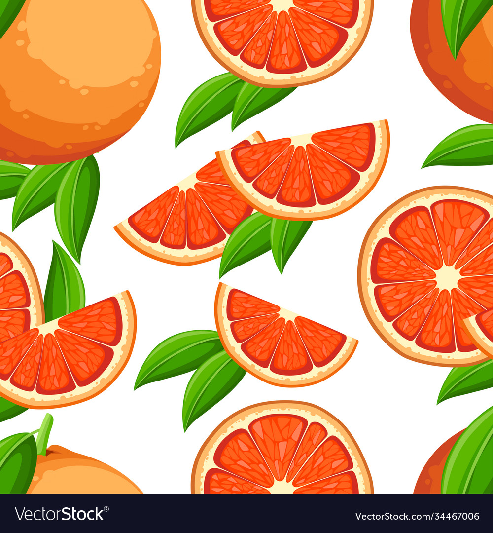 Seamless pattern grapefruit with green leaves