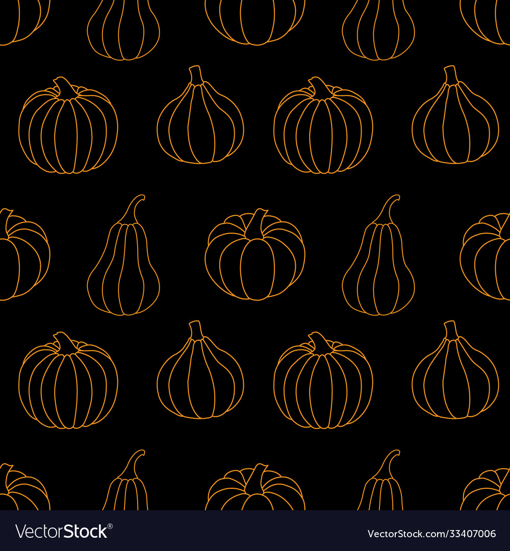 Seamless pattern with orange outline pumpkins