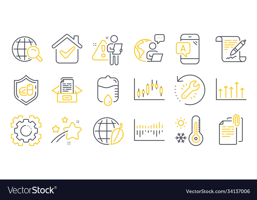 Set science icons such as documents box