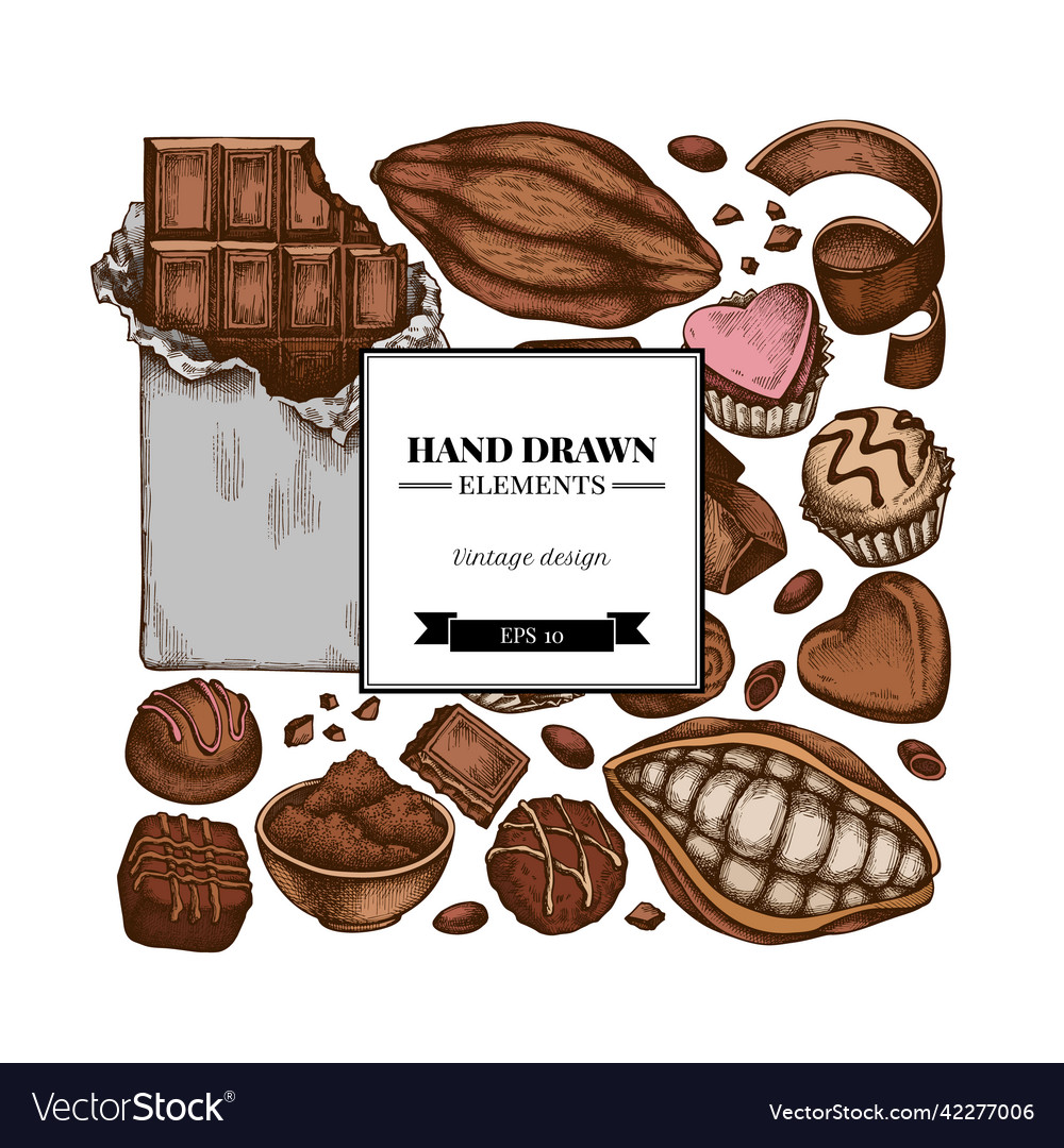 Square design with colored cocoa beans vector image Square design with colored cocoa beans