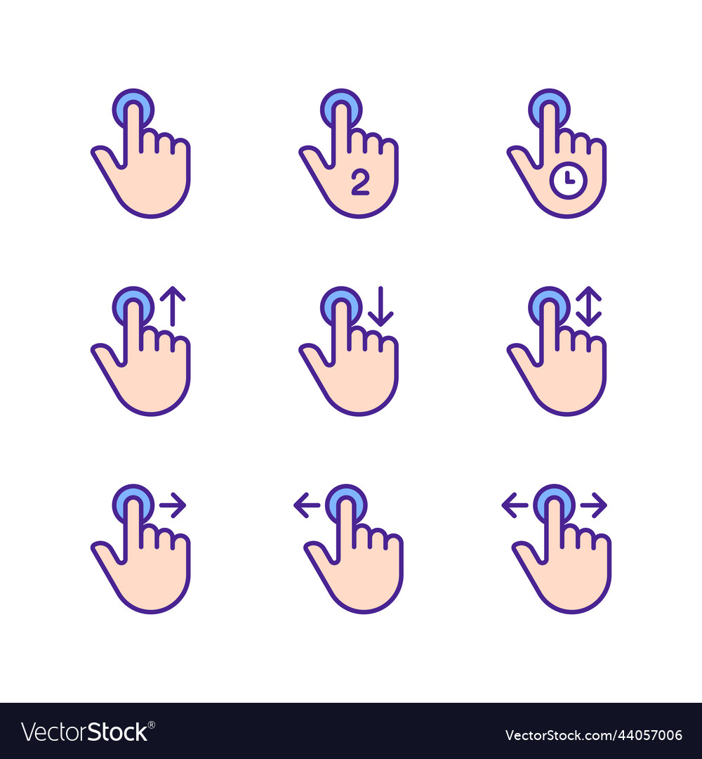 Touchscreen control pixel perfect rgb color icons vector image Touchscreen control pixel perfect rgb color icons