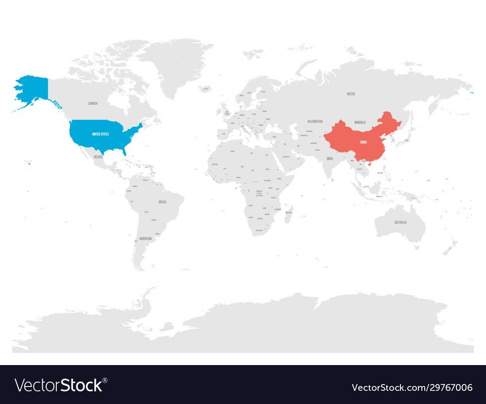 United States And China Highlighted On Political Vector Image United States And China Highlighted On Political Vector Image
