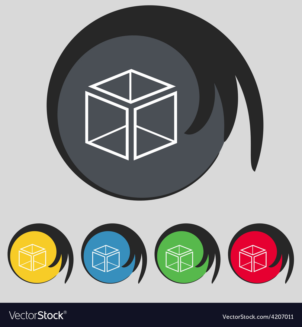 3d cube icon sign symbol on five colored buttons