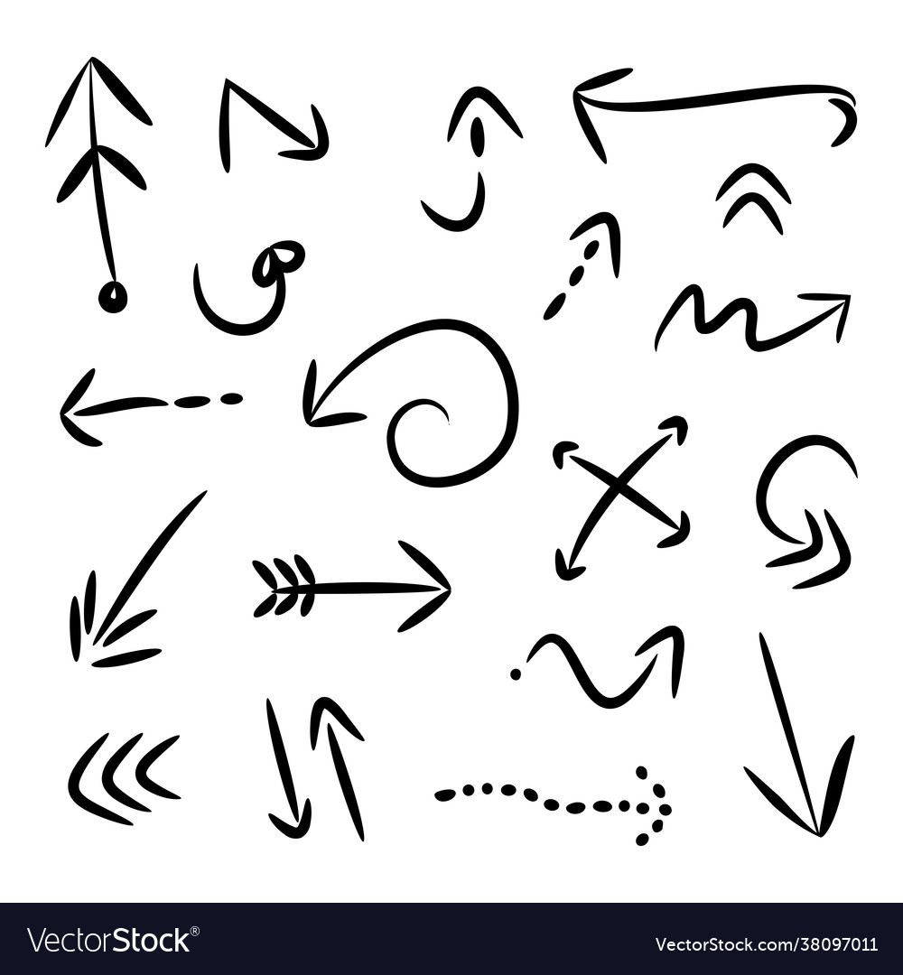 Arrows hand drawn set elements for concept Vector Image