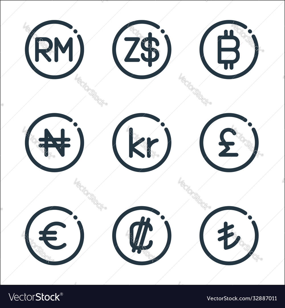 Currency line icons linear set quality