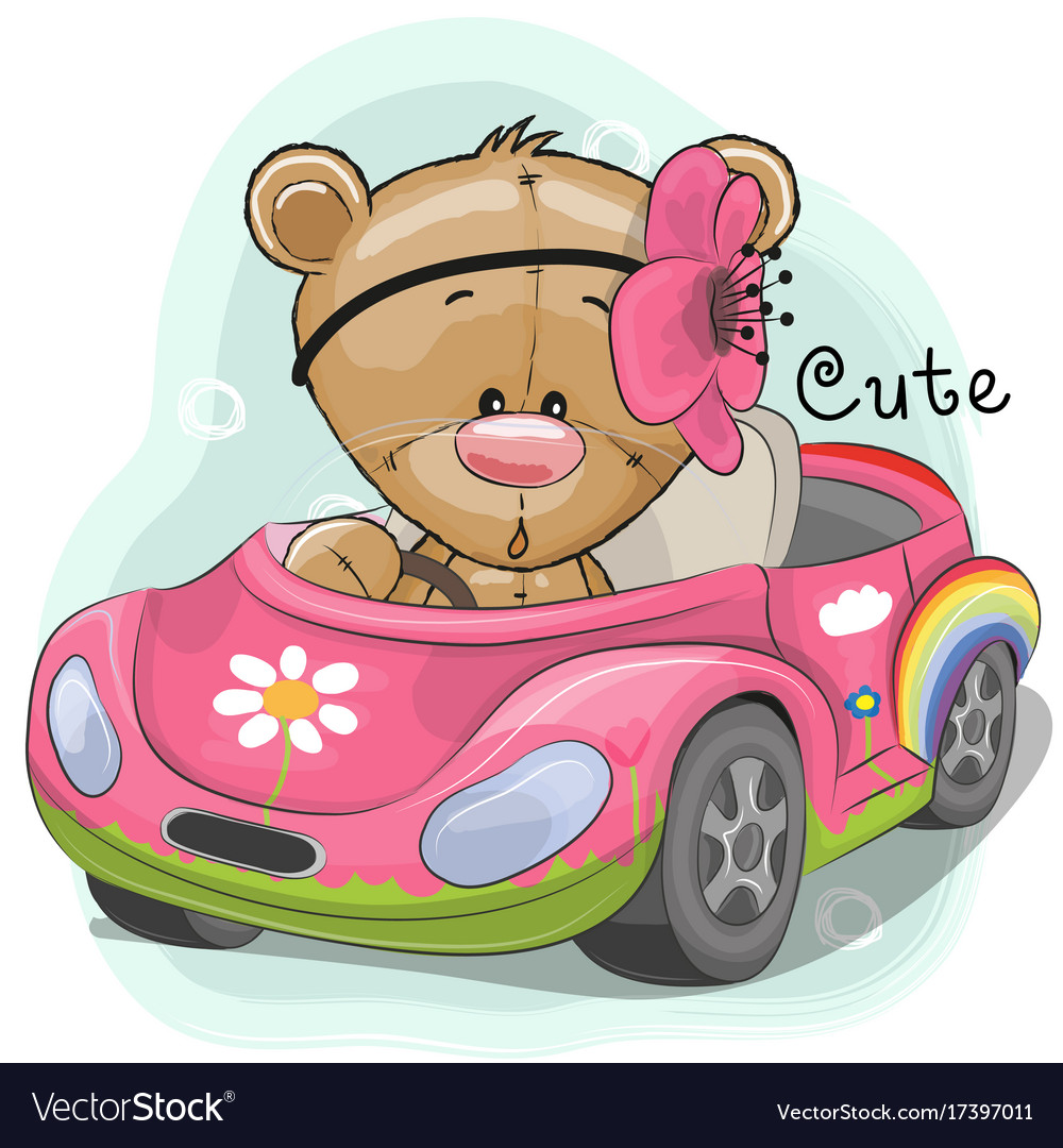 Cute teddy girl goes on car Royalty Free Vector Image