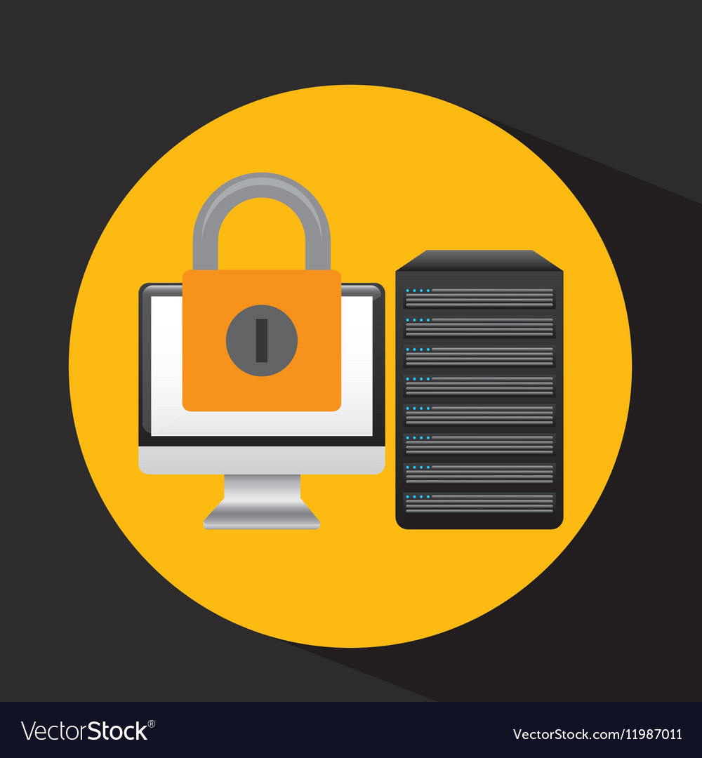 Pc data base security padlock arrow