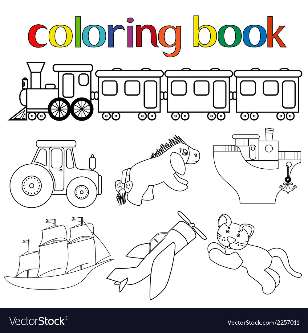 Set of different toys for coloring book