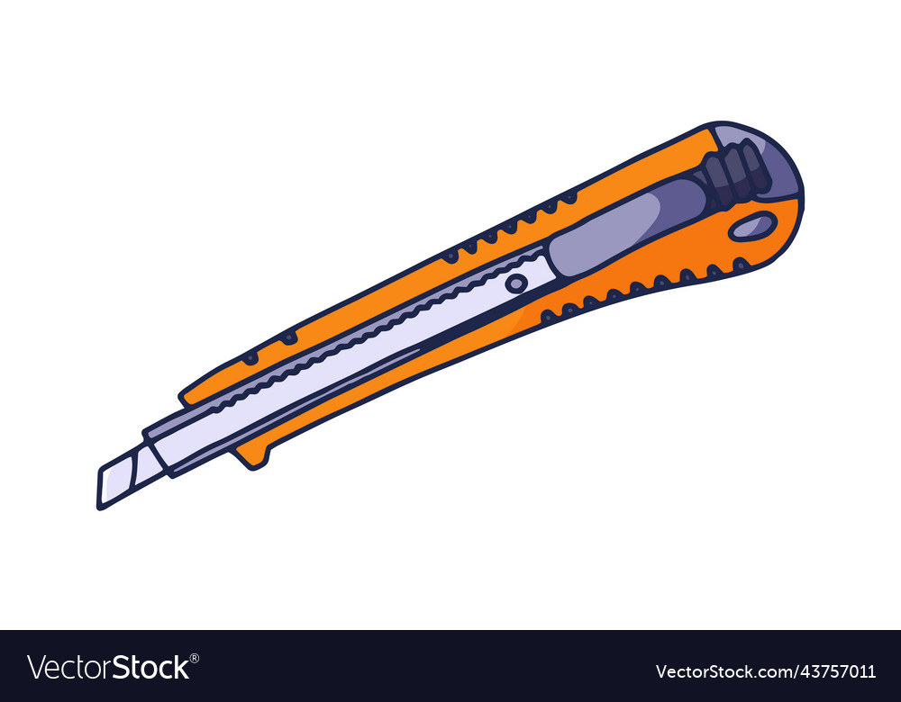 Stationery knife in doodle style color