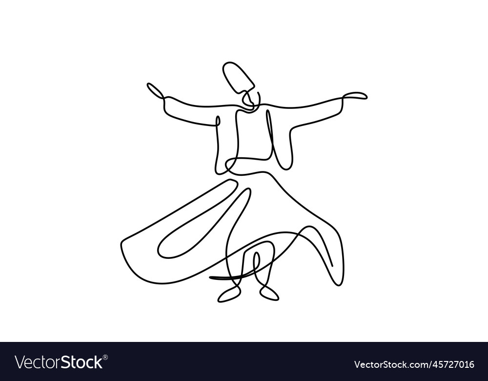 Continuous one line drawing of sufi dancer vector image Continuous one line drawing of sufi dancer