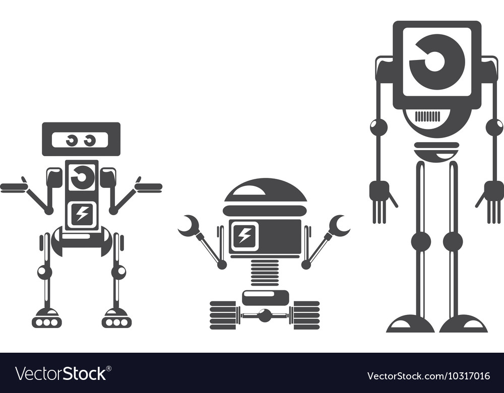 Flat design style robots and cyborgs
