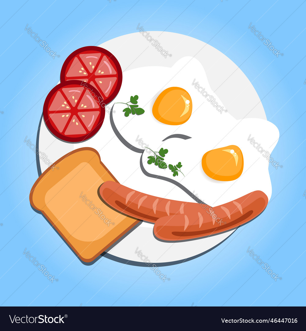 Fried egg with red tomato toast sausage Royalty Free Vector