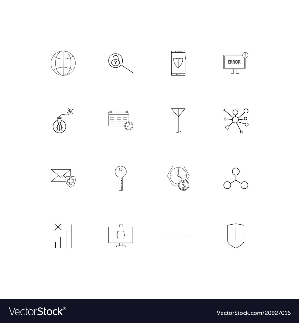 Internet security linear thin icons set outlined