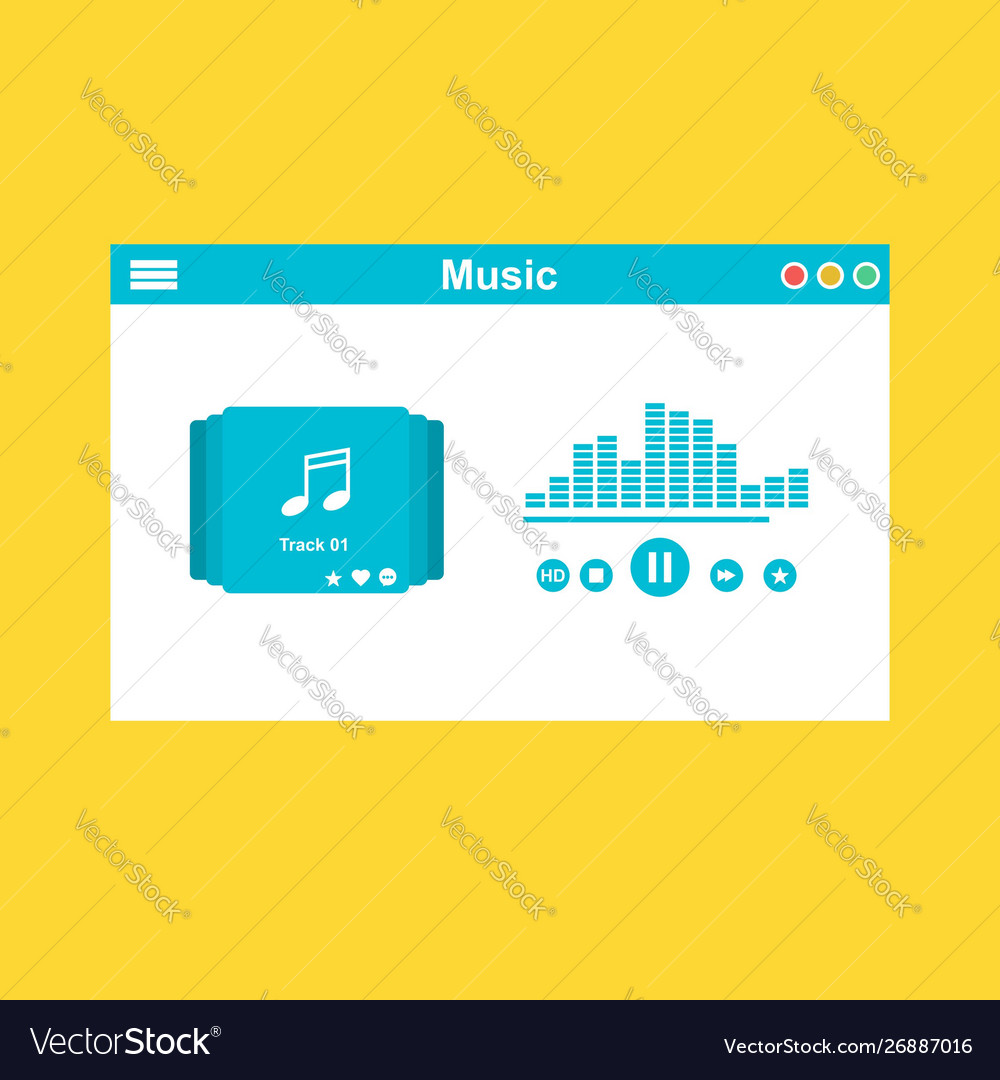 Media player application app template with flat Vector Image