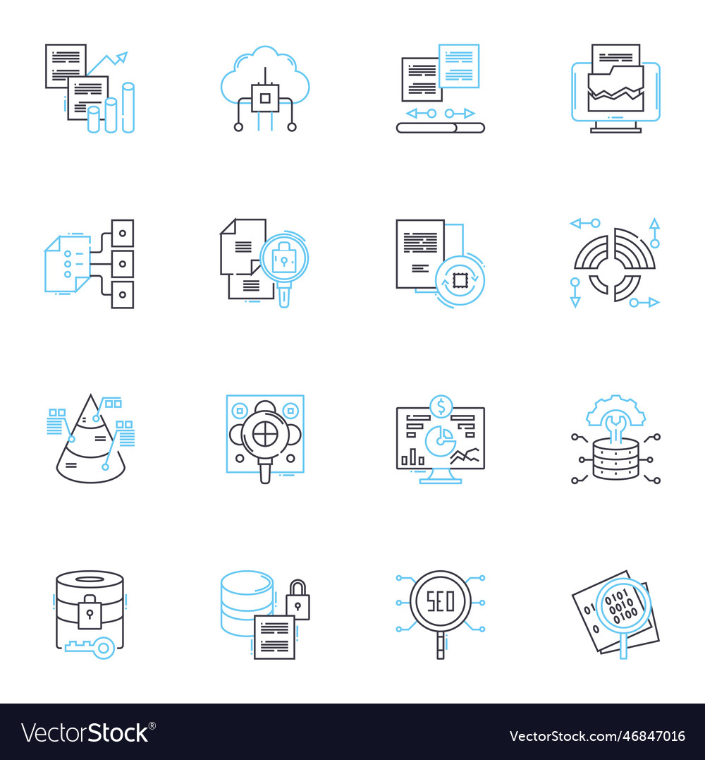 Record keeping linear icons set database ledger vector image Record keeping linear icons set database ledger
