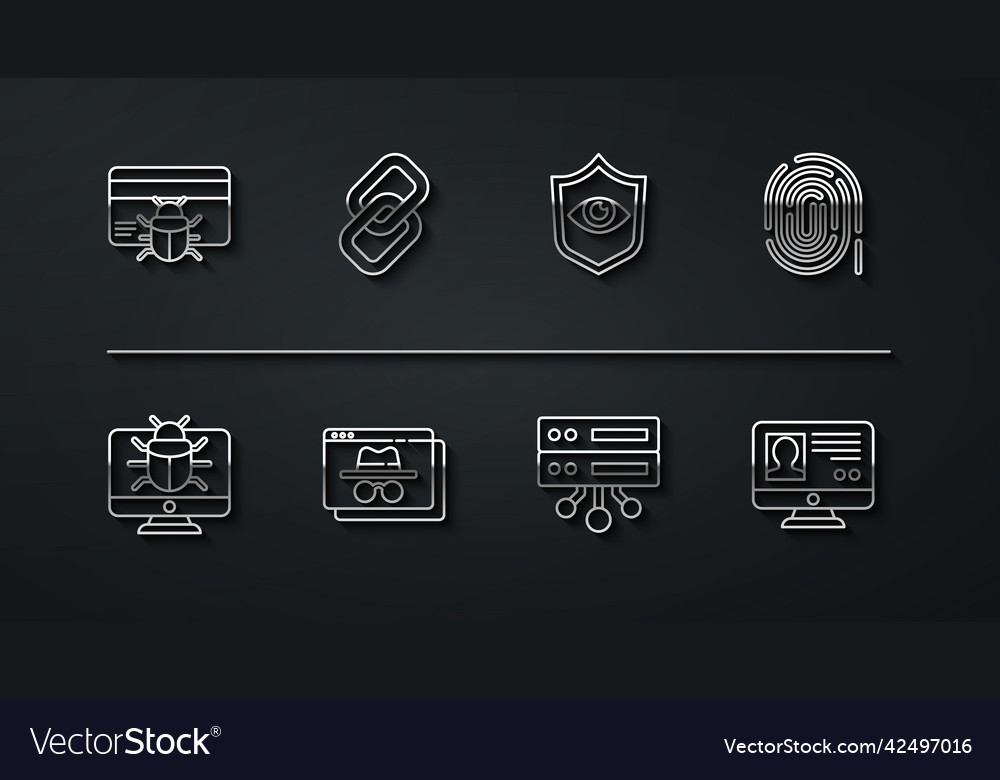 Set line system bug in credit card on monitor vector image Set line system bug in credit card on monitor