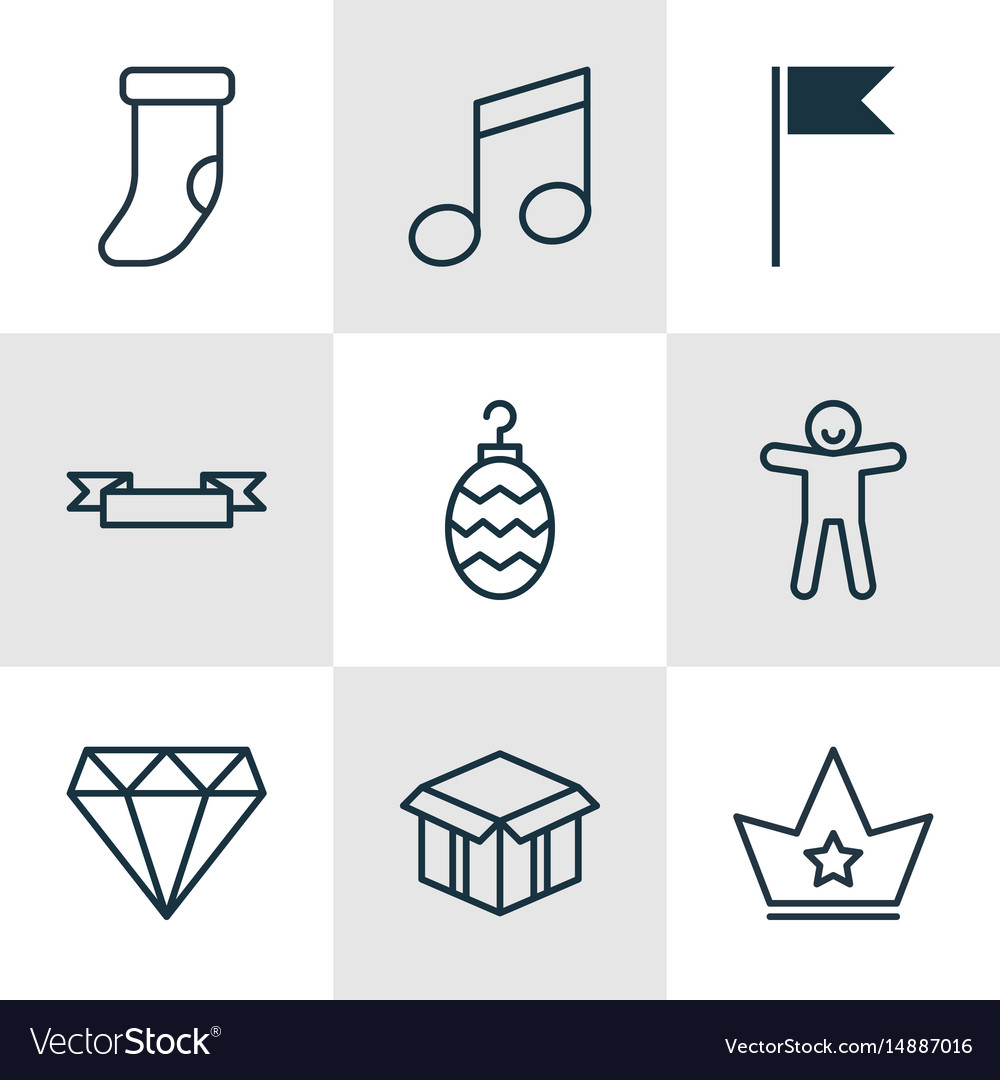 Set of 9 new year icons includes open cardboard