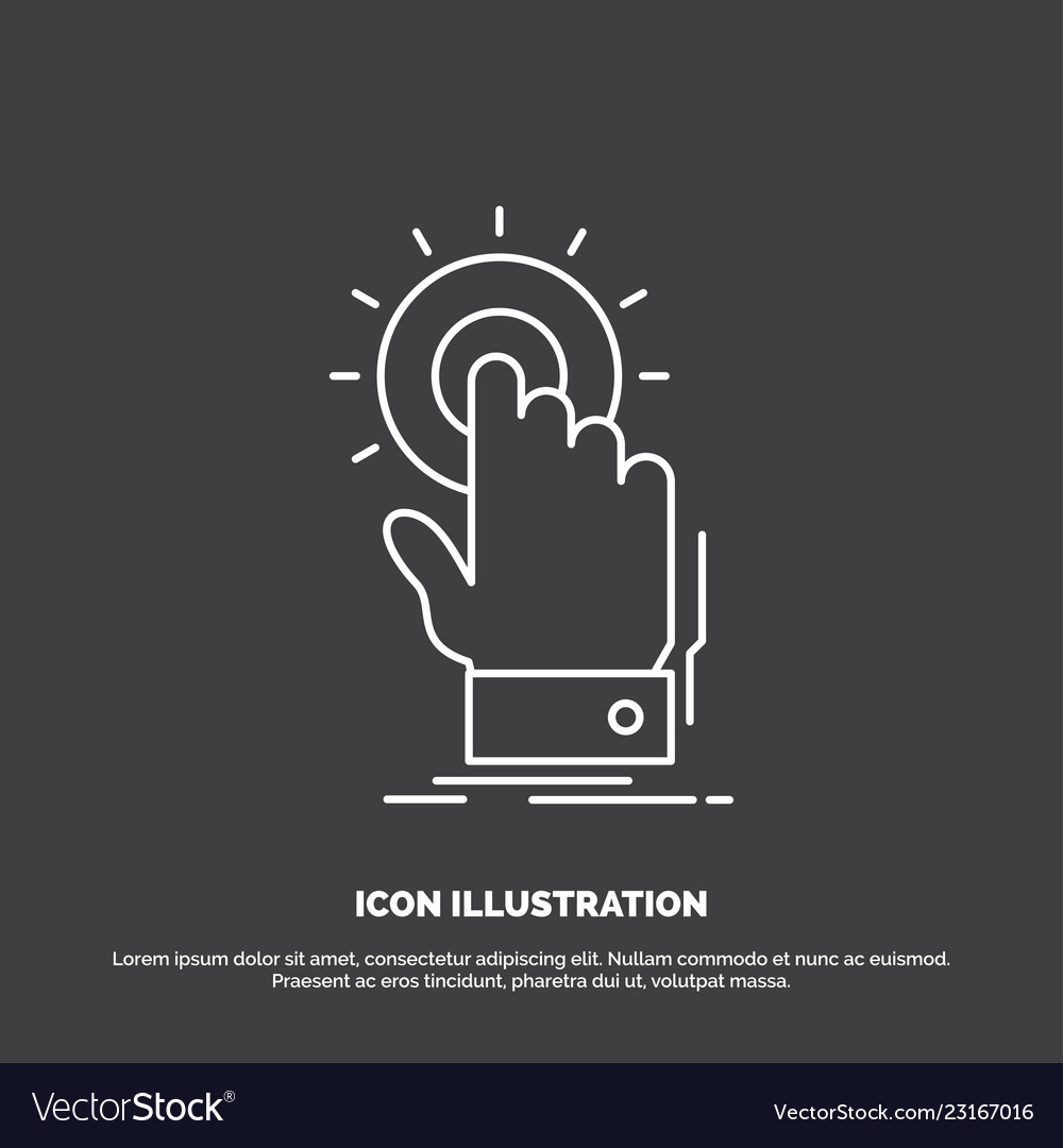 Touch click hand on start icon line symbol for ui vector image Touch click hand on start icon line symbol for ui
