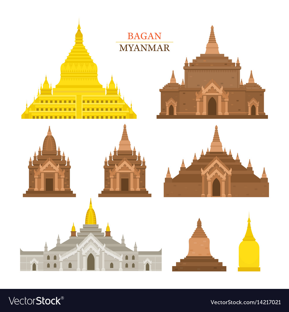 Bagan myanmar architecture building landmarks Vector Image