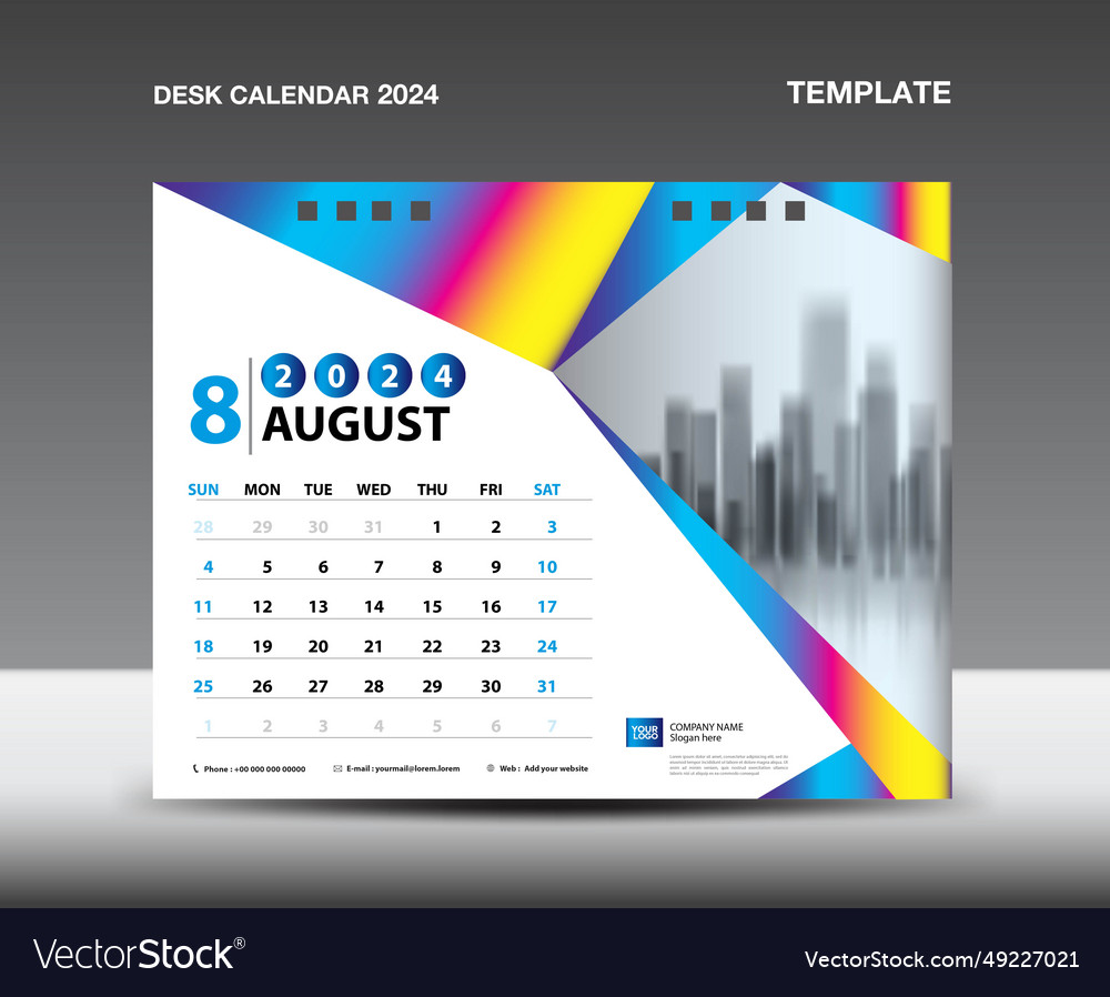 Calendar 2024 year template - august