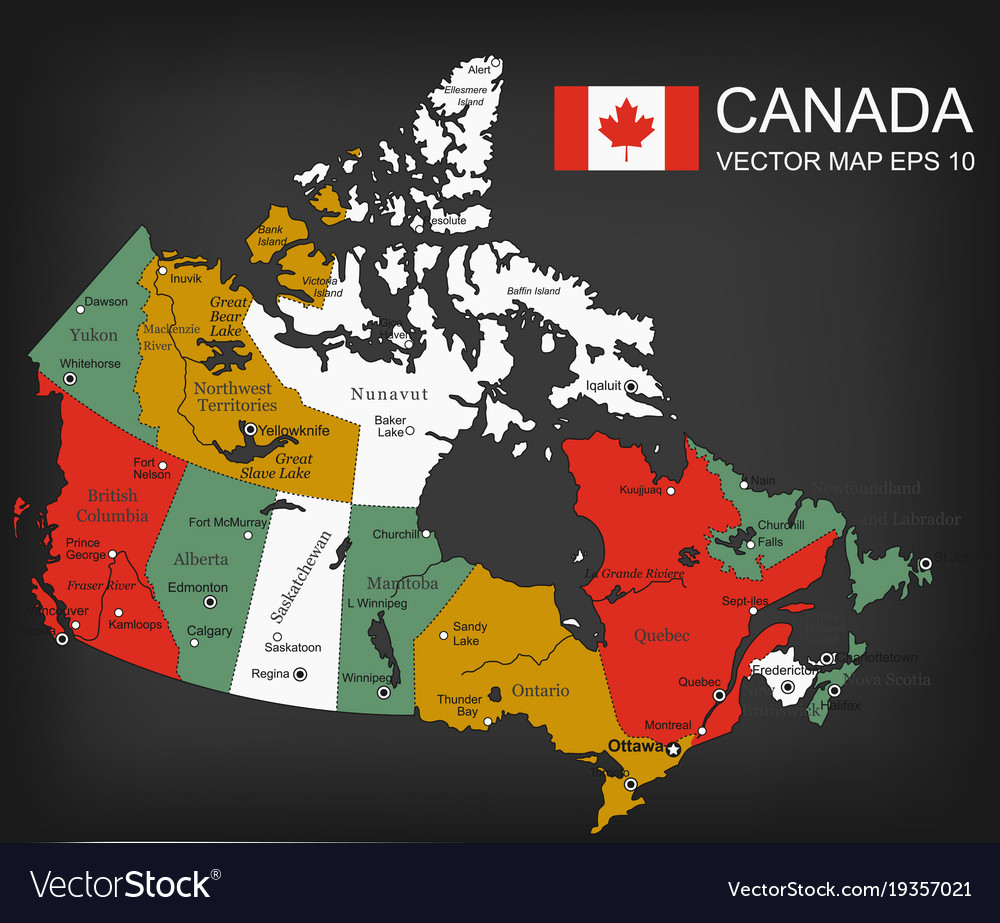 Canada Map With Provinces All Territories Are Vector Image