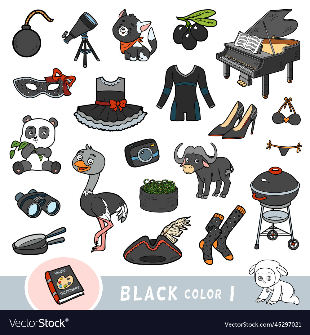 Colorful set of black color objects visual vector image Colorful set of black color objects visual
