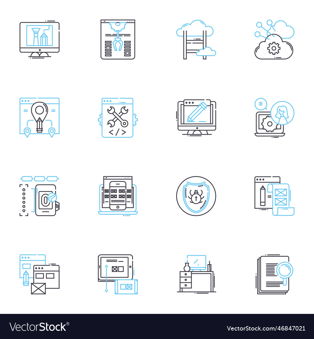 Cyber safety linear icons set security hacking