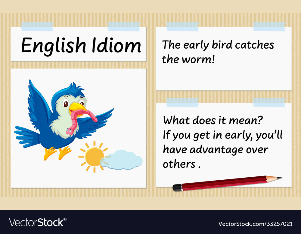 english-idiom-early-bird-catches-worm-royalty-free-vector