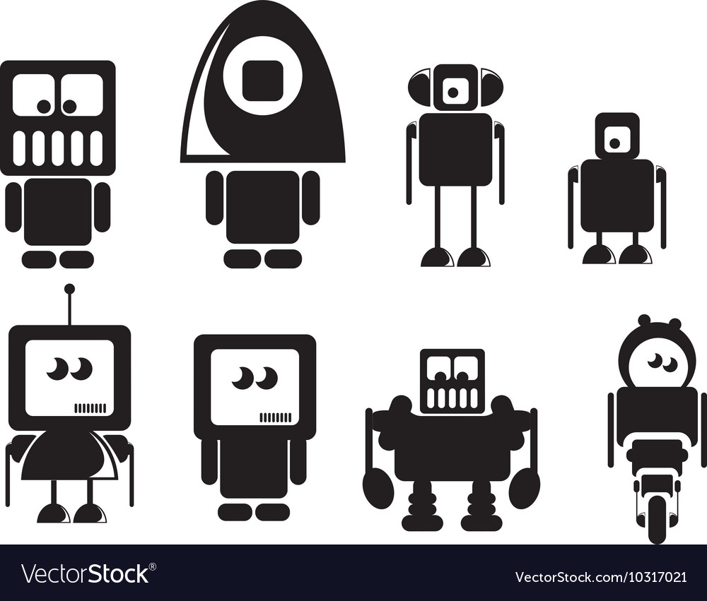 Flat design style robots and cyborgs