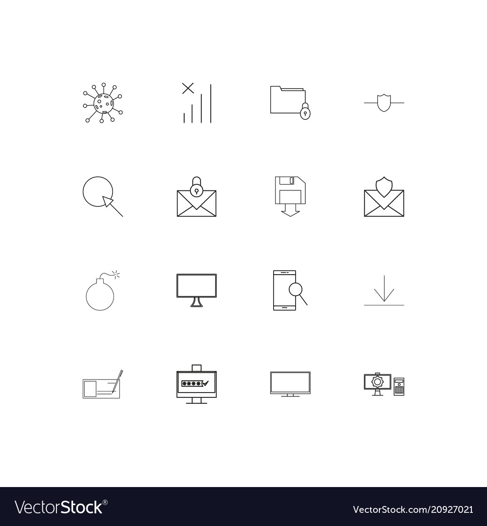 Internet security linear thin icons set outlined