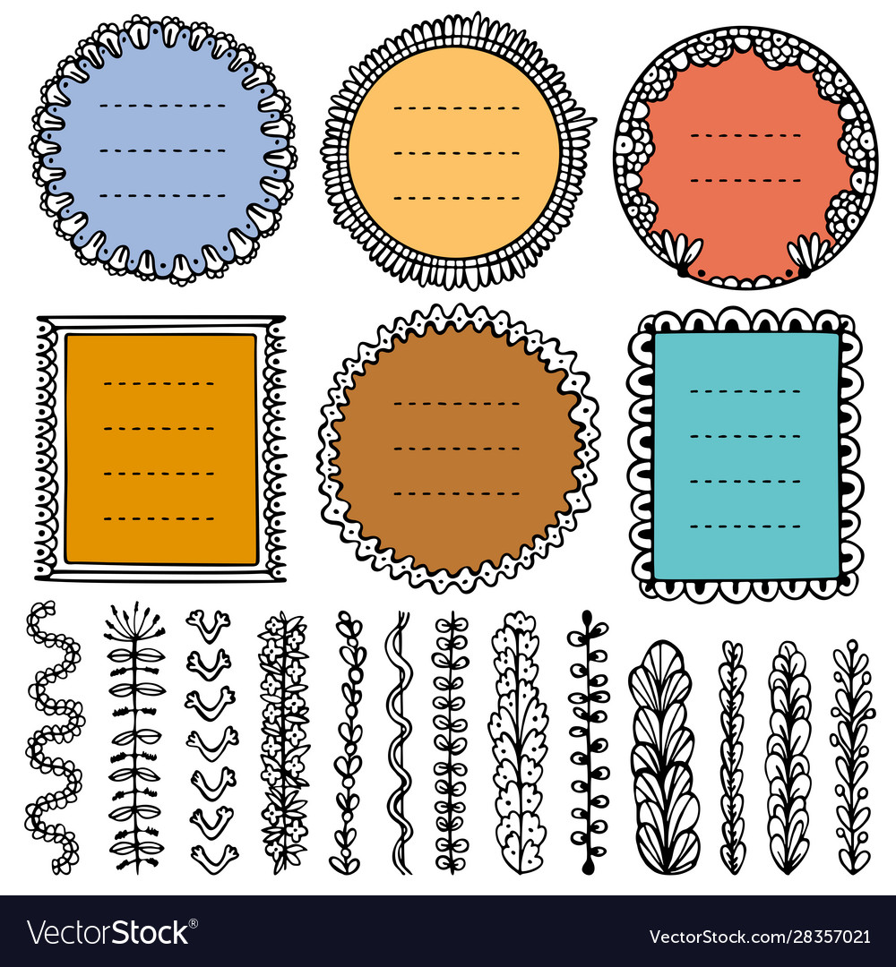 Set doodle frames vignettes and dividers vector image Set doodle frames vignettes and dividers