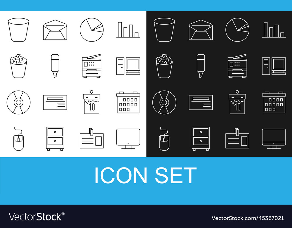 Set line computer monitor screen calendar pie vector image Set line computer monitor screen calendar pie