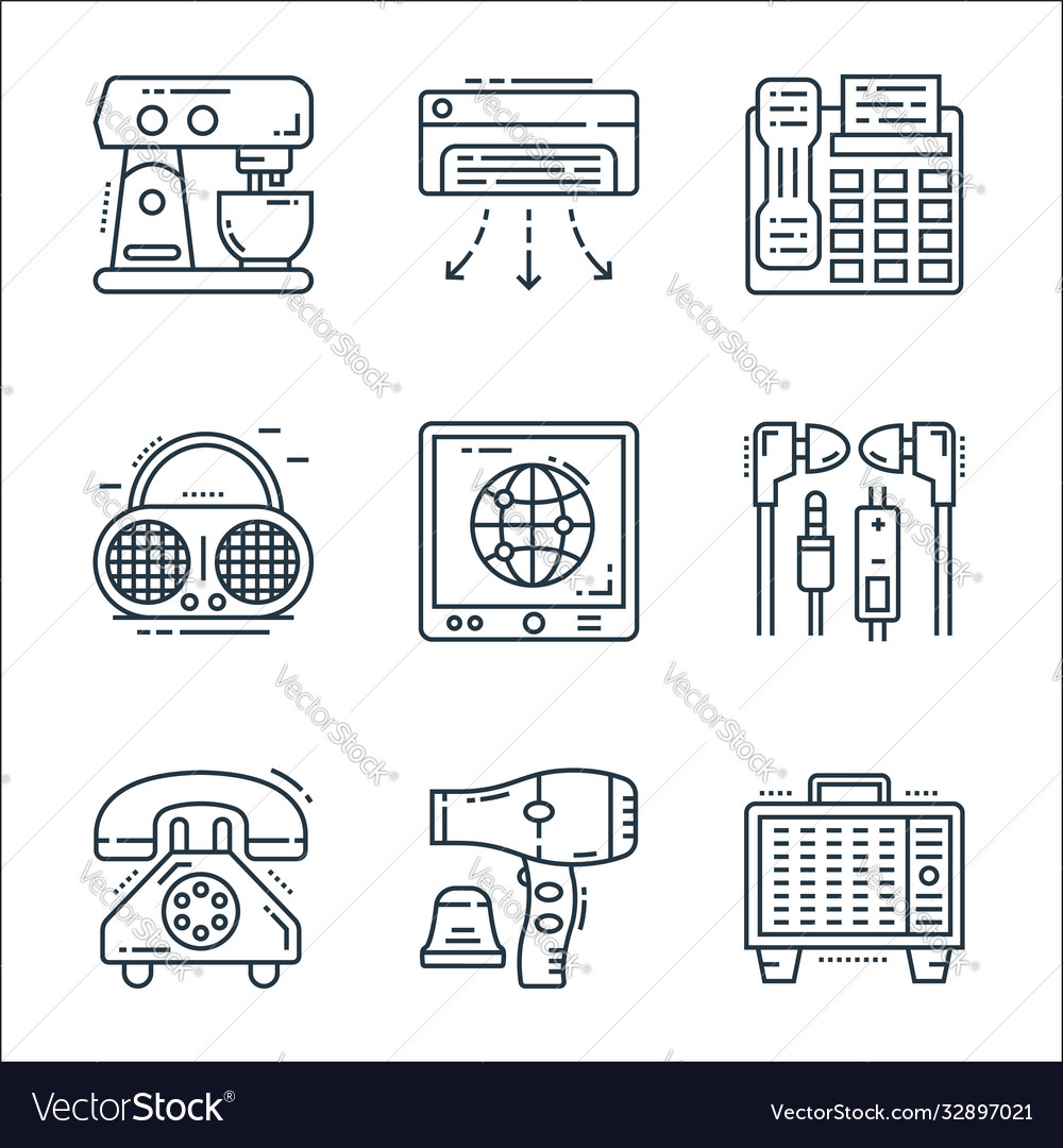 Technology devices line icons linear set quality vector image Technology devices line icons linear set quality