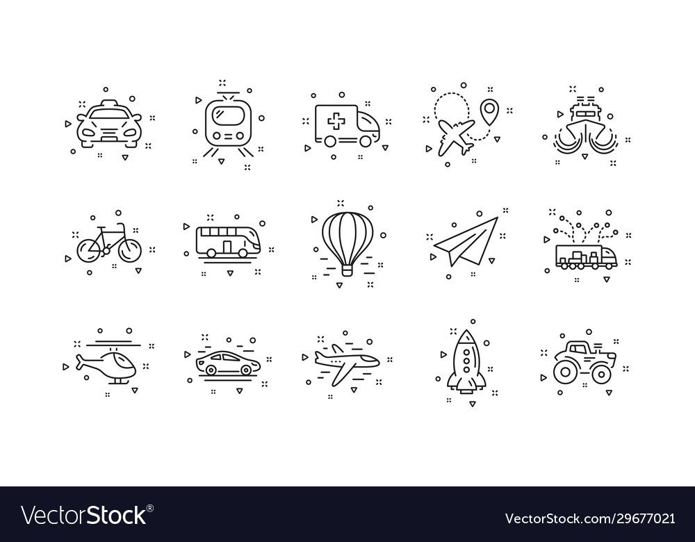 Transport line icons taxi helicopter and train