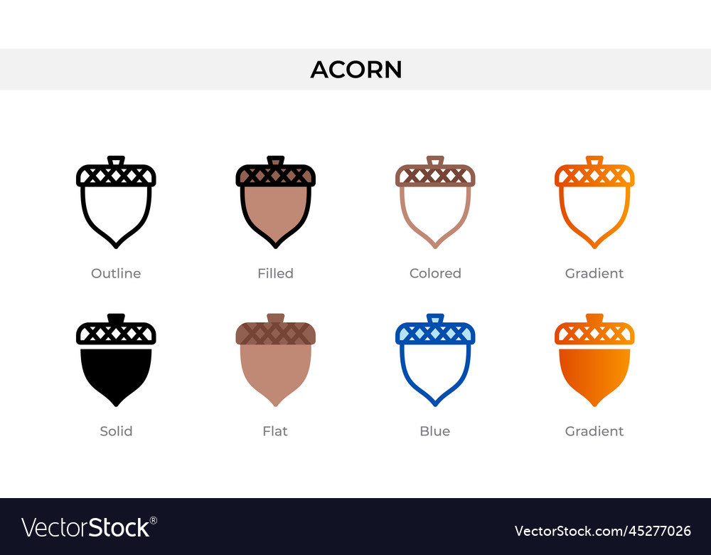 Acorn icon in different style icons vector image Acorn icon in different style icons