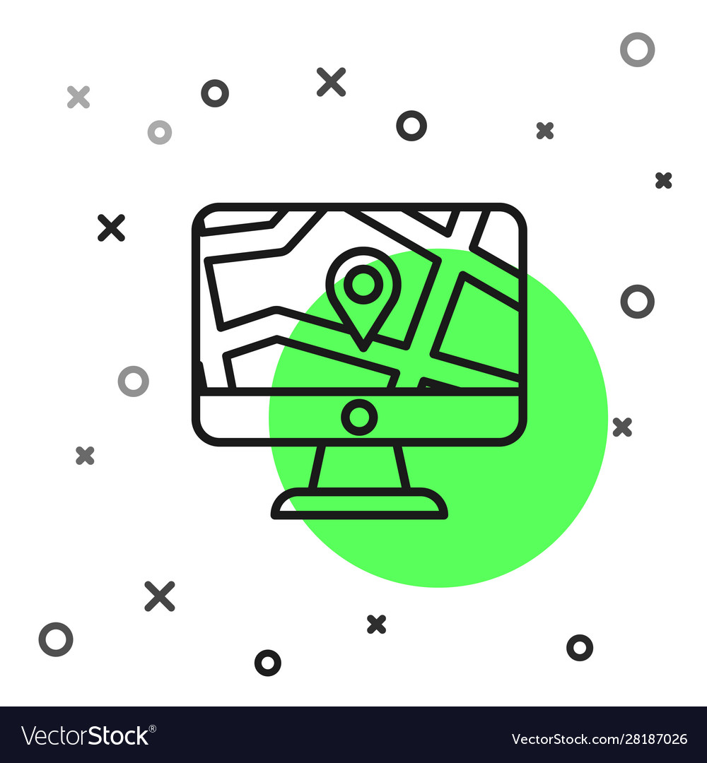 Black line computer monitor and folded map vector image Black line computer monitor and folded map