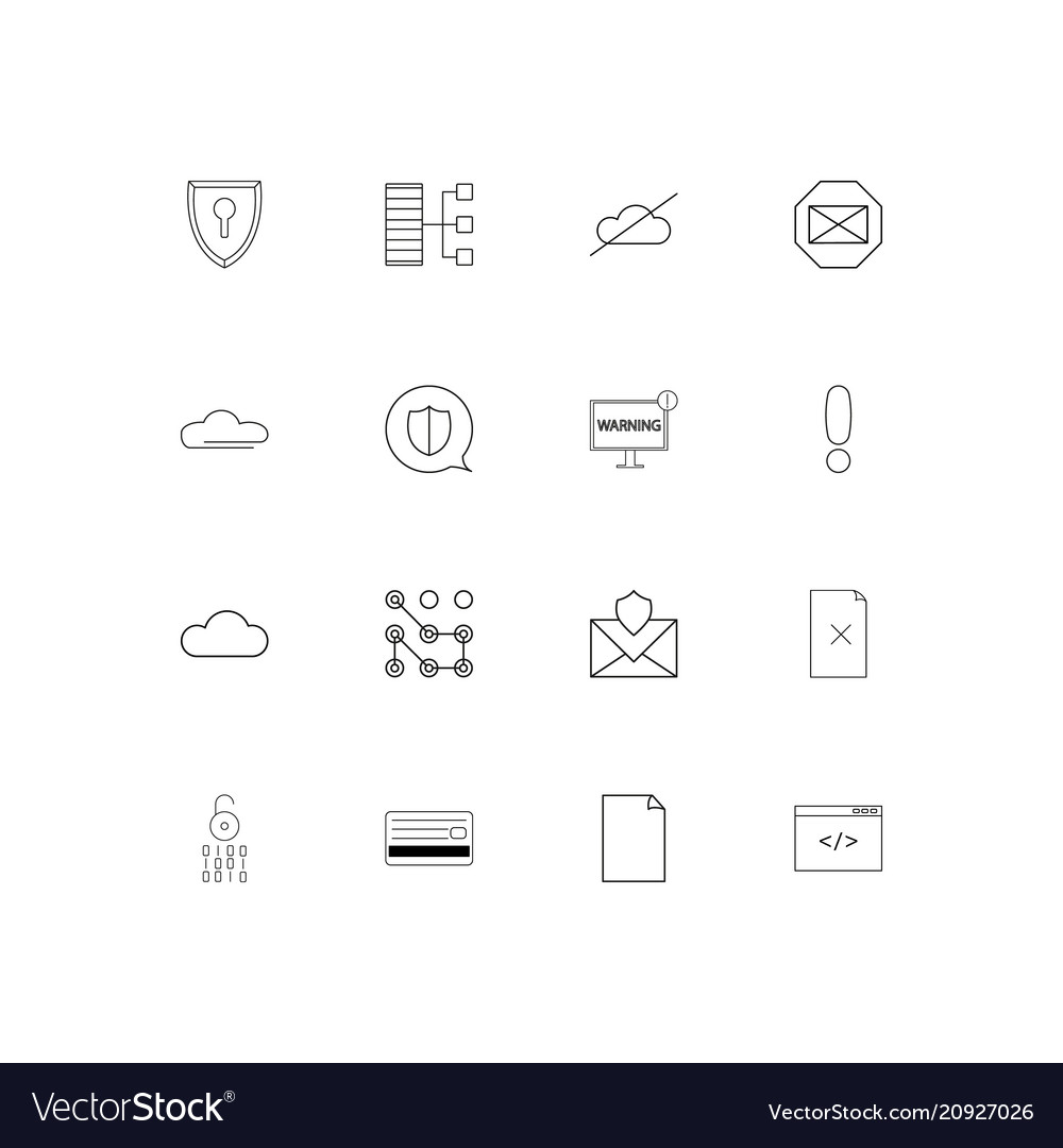 Cyber security linear thin icons set outlined