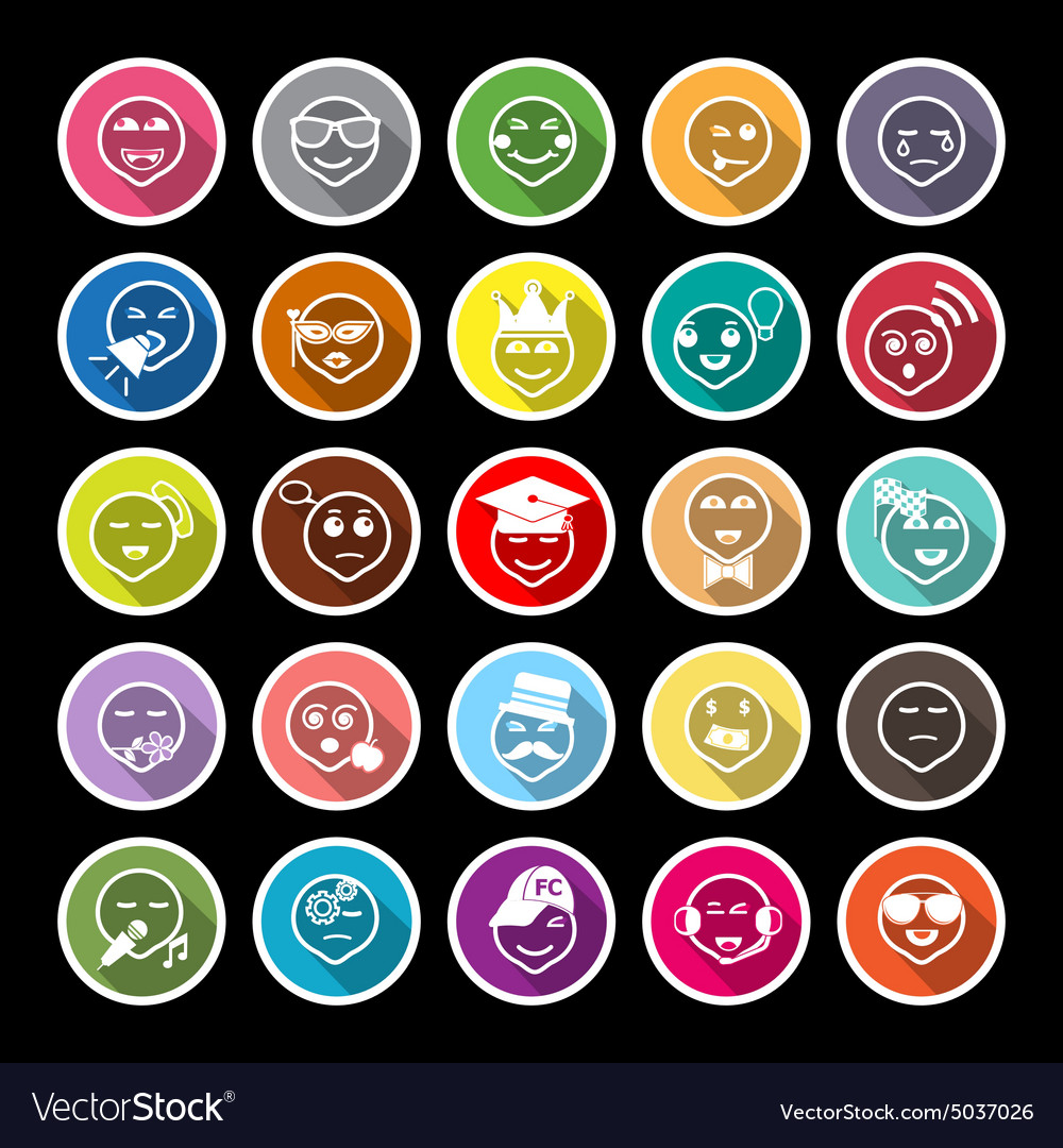 Face action line flat icons with long shadow
