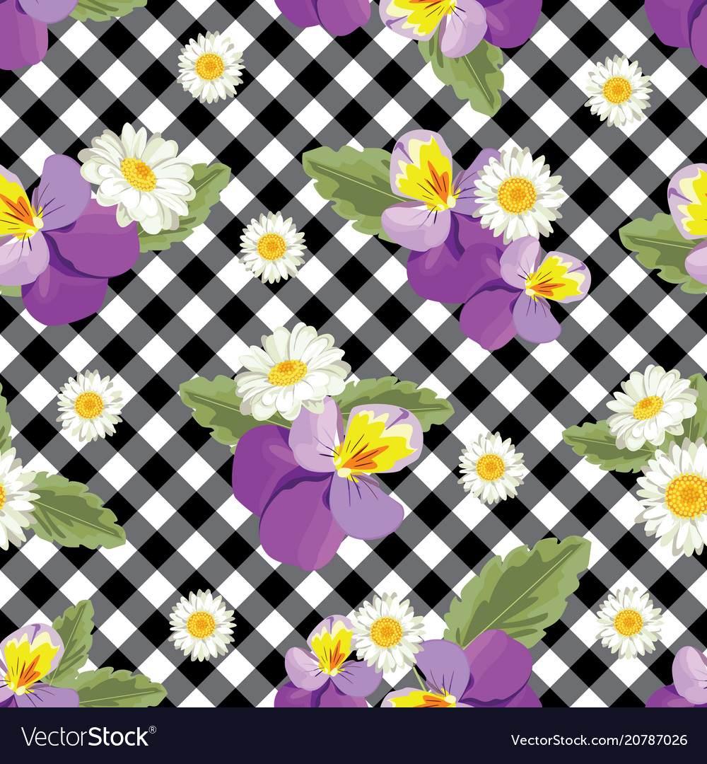 Floral Gingham Pansies & Chamomile