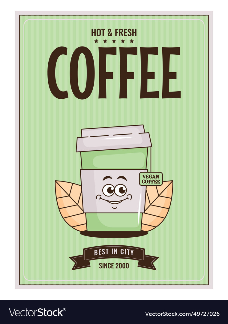 Funky groovy cartoon character coffee poster