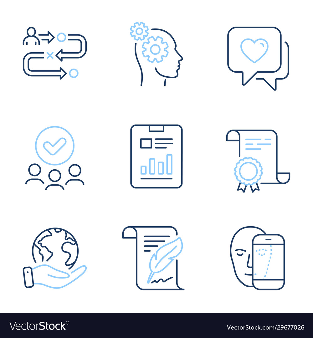 Thoughts feather and report document icons set