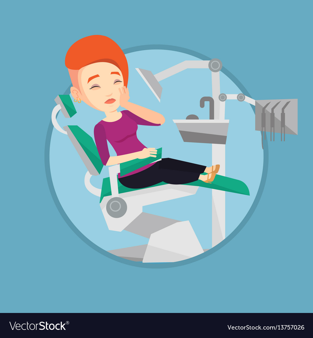 Woman suffering in dental chair Royalty Free Vector Image