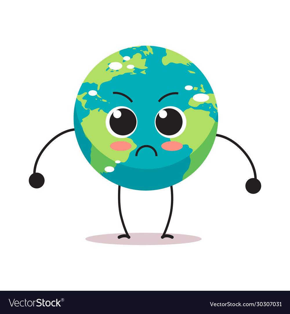 Angry earth character cartoon mascot globe