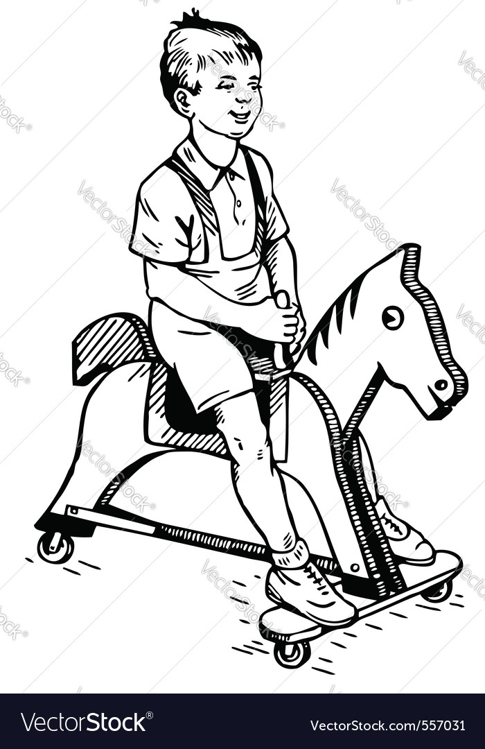 Boy Riding a Toy Horse