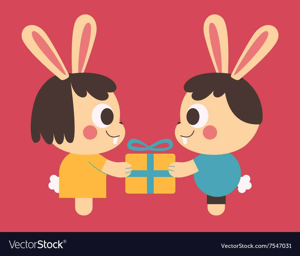 Bunny couple trading a present