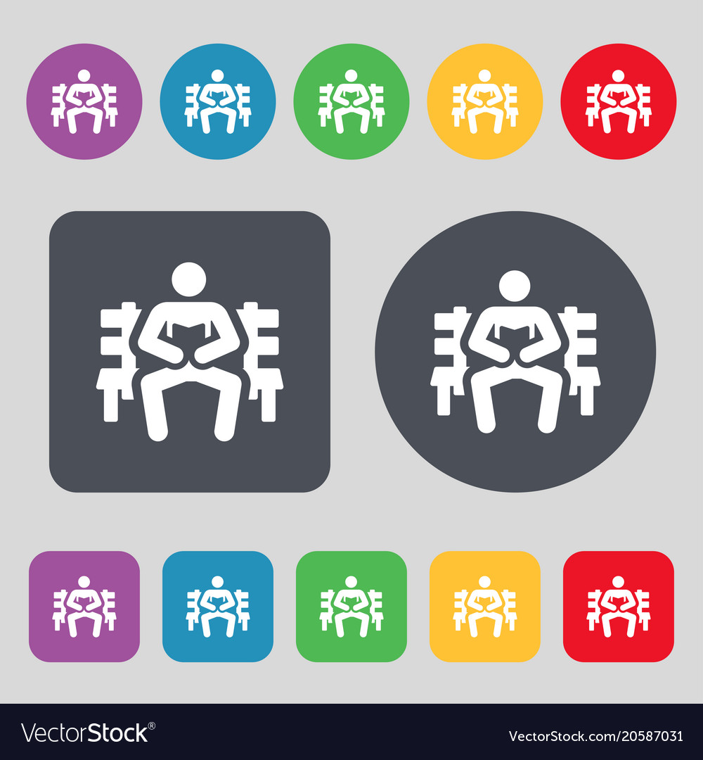 Colorful icons and signs in the form of a button
