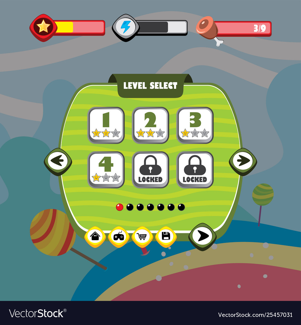 Game ui menu application mobile app Royalty Free Vector